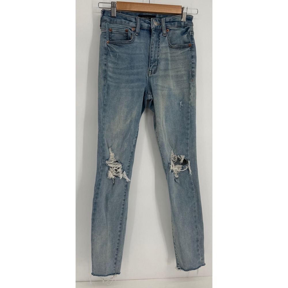 Aeropostale‎ Womens Super High Rise Ankle Jegging Distressed Light Jeans Sz 4